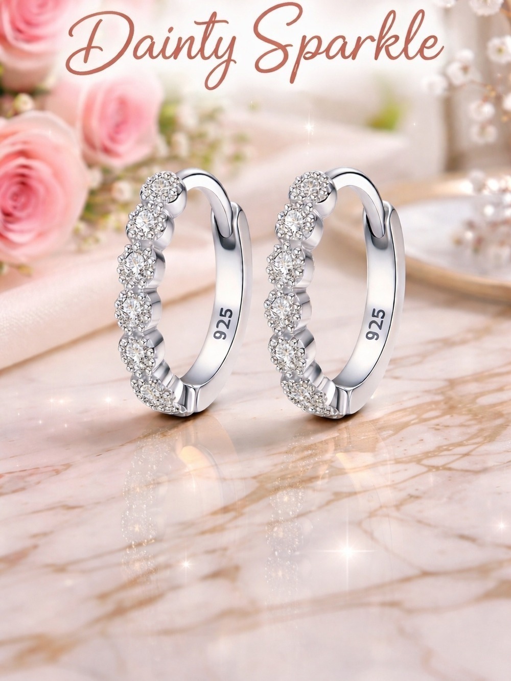 Sterling Silver Hoop With Clear Crystal Rhinestone Lined Earrings